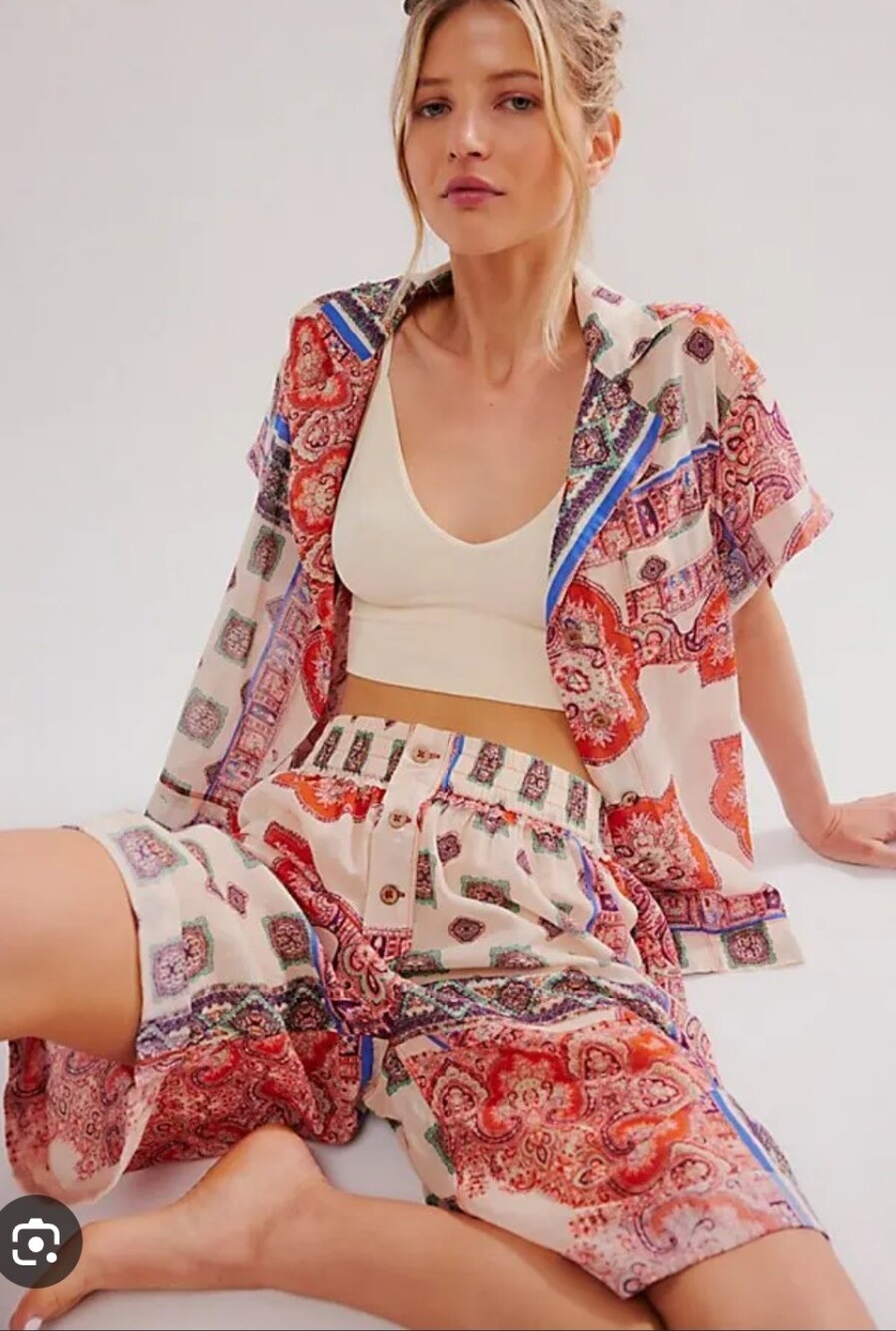 FREE PEOPLE OASIS LOUNGE SET SUZE MEDIUM  Printed Button-Up Set — Multi Color